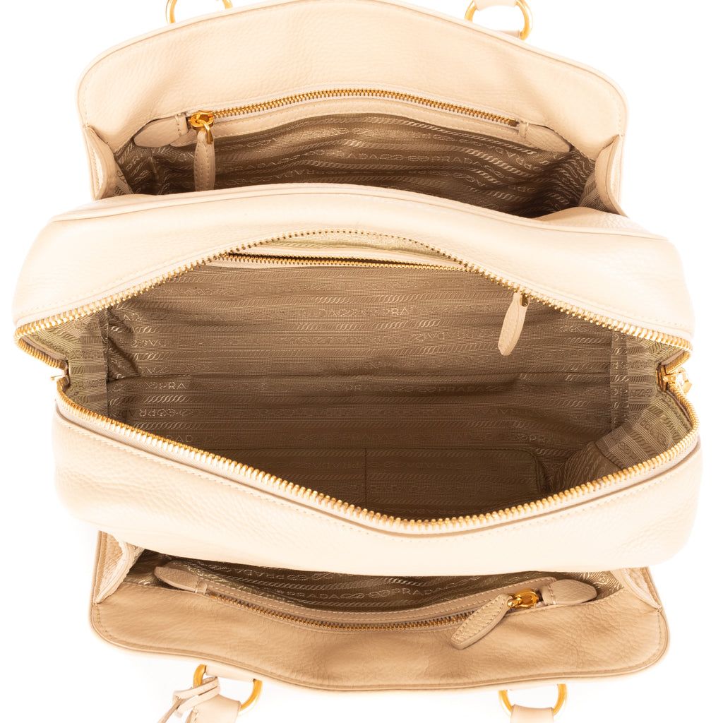 Shoulder Bag Zip Bowler Cream Vitello Daino Leather