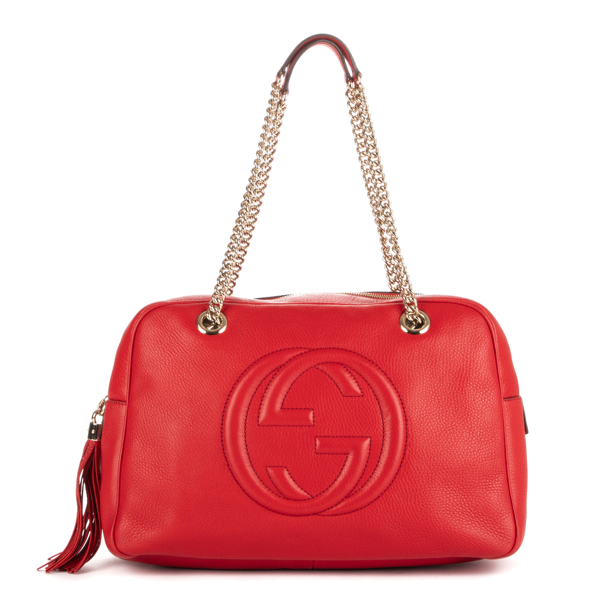 Shoulder Bag Soho Fringe Chain tote Red Pebbled Leather