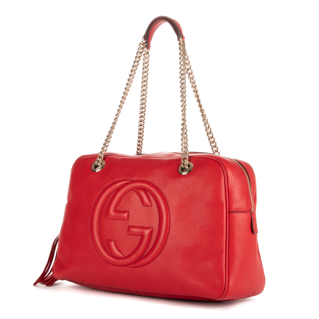 Shoulder Bag Soho Fringe Chain tote Red Pebbled Leather