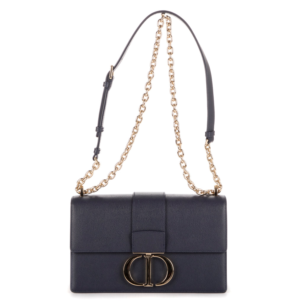 Bolso de hombro Montaigne 30 de cuero granulado azul marino