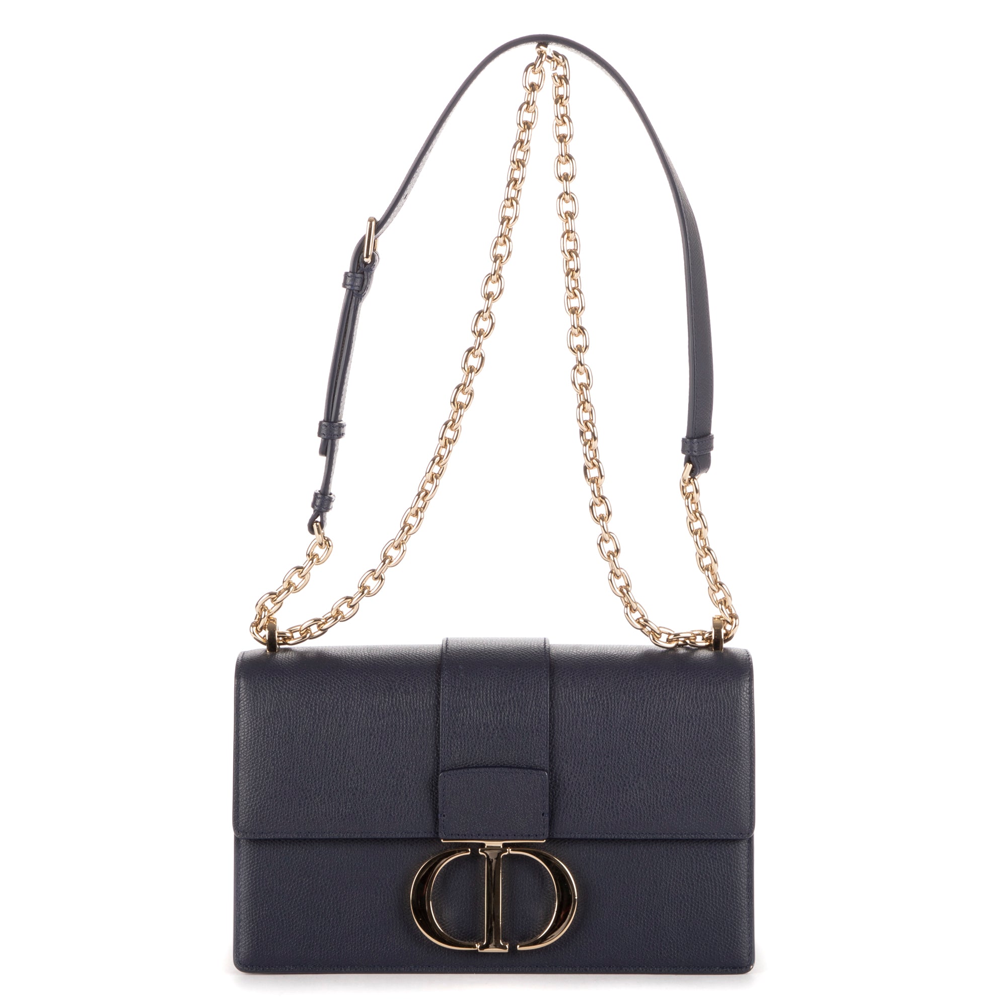 Bolso de hombro Montaigne 30 de cuero granulado azul marino