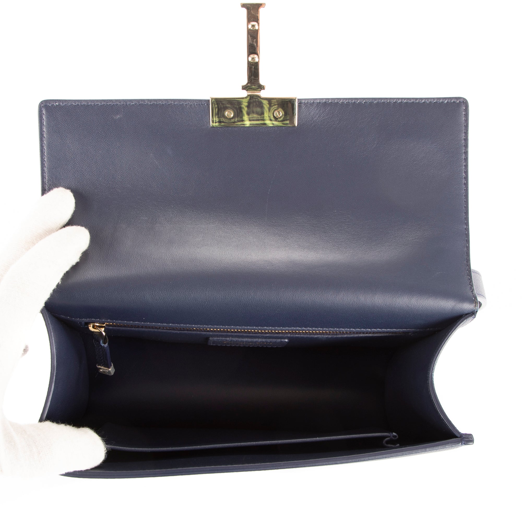 Bolso de hombro Montaigne 30 de cuero granulado azul marino