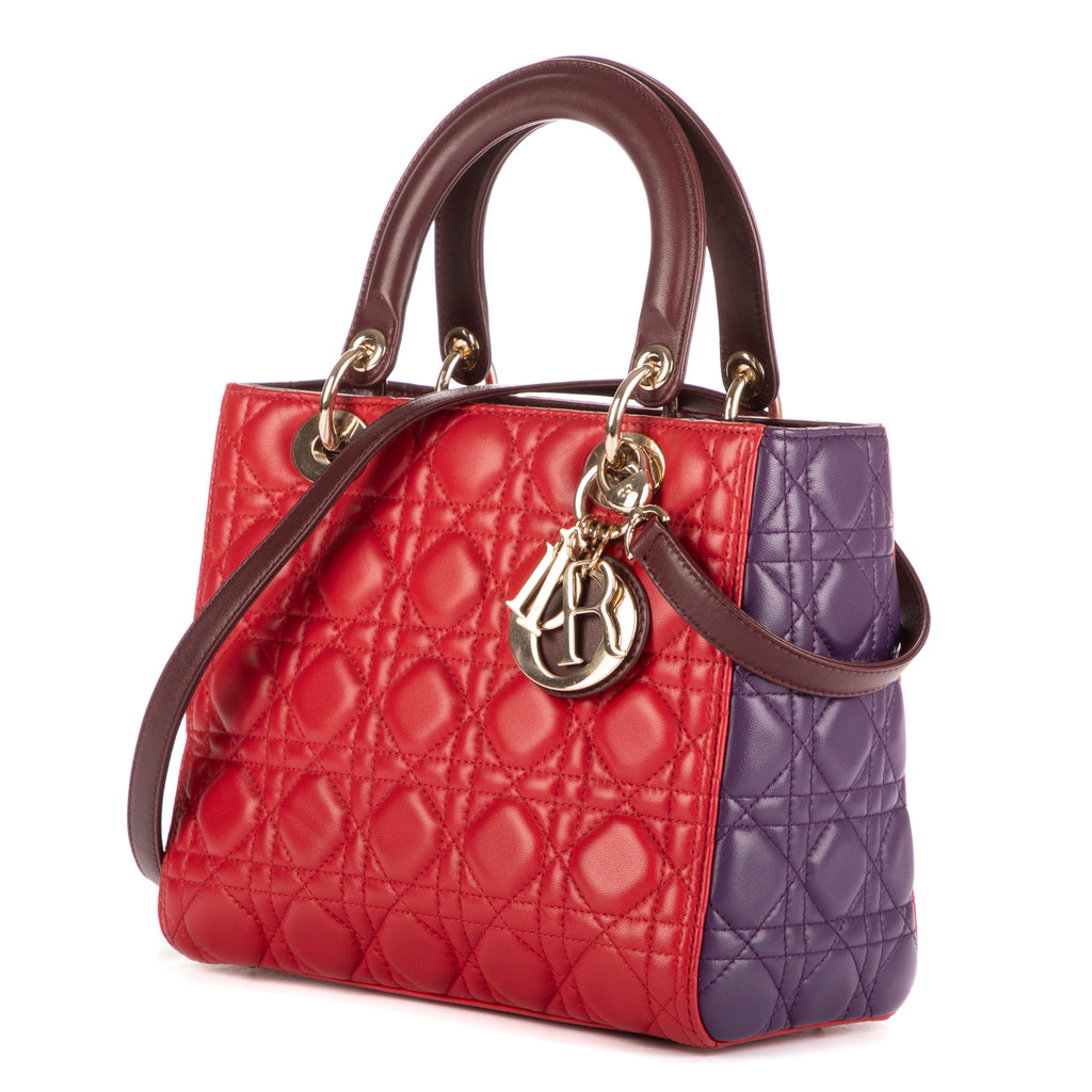 Bolso de mano mediano Lady Dior con cremallera PM, piel de becerro roja con motivo Cannage