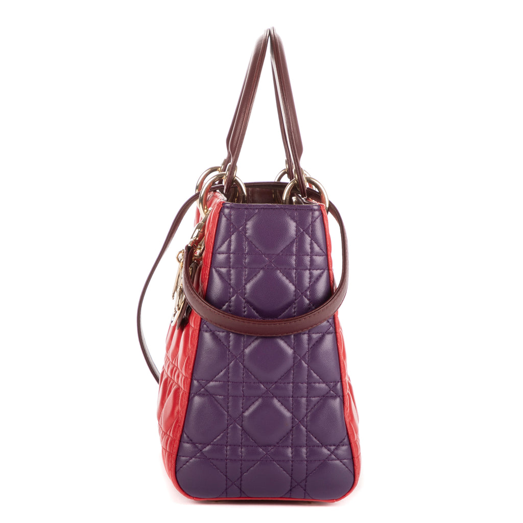 Bolso de mano mediano Lady Dior con cremallera PM, piel de becerro roja con motivo Cannage