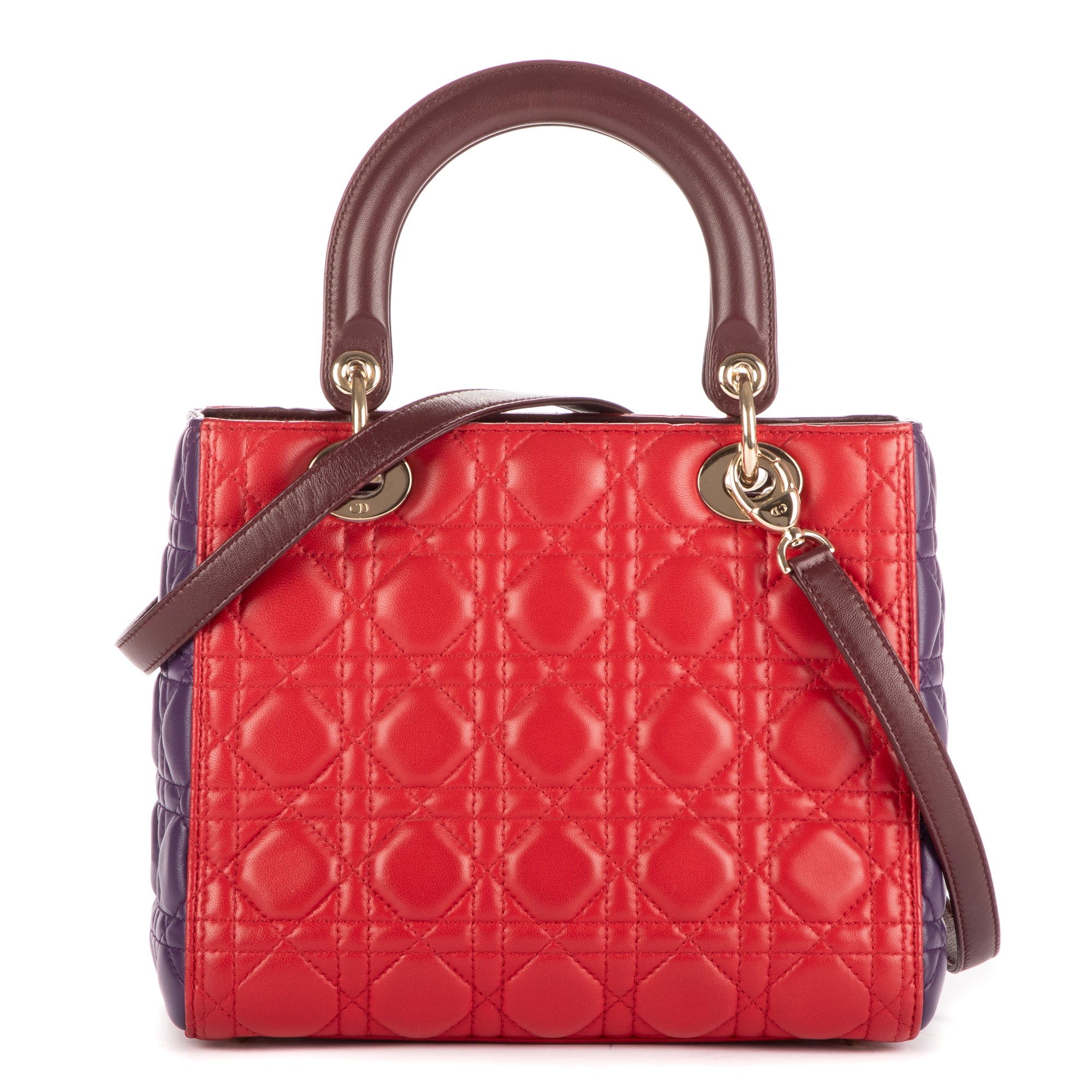 Bolso de mano mediano Lady Dior con cremallera PM, piel de becerro roja con motivo Cannage