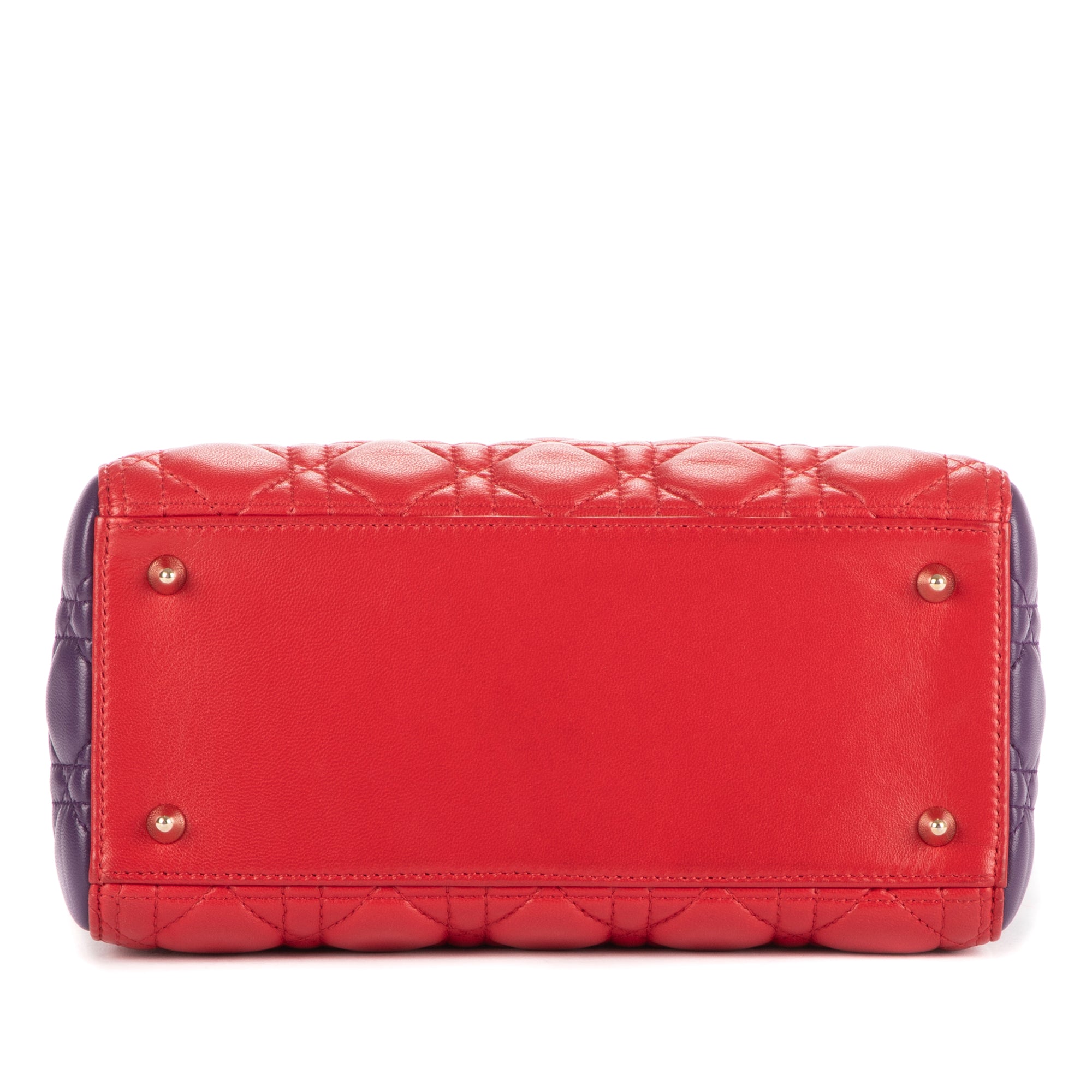 Bolso de mano mediano Lady Dior con cremallera PM, piel de becerro roja con motivo Cannage