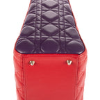 Bolso de mano mediano Lady Dior con cremallera PM, piel de becerro roja con motivo Cannage
