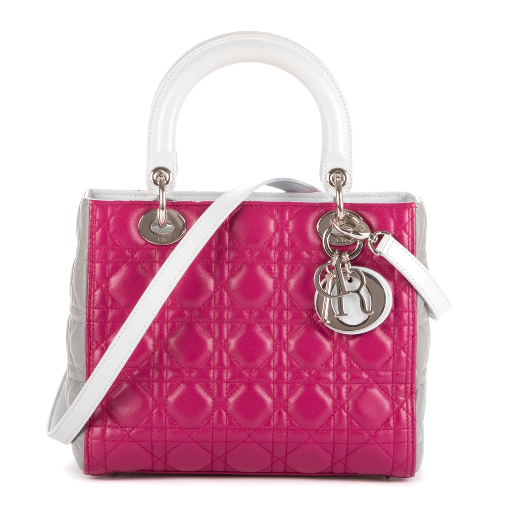 Bolso Mediano Lady Dior Zip PM Piel de Becerro Rosa Cannage