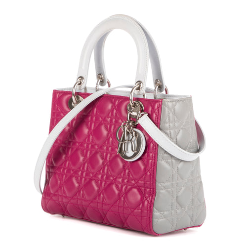 Bolso Mediano Lady Dior Zip PM Piel de Becerro Rosa Cannage
