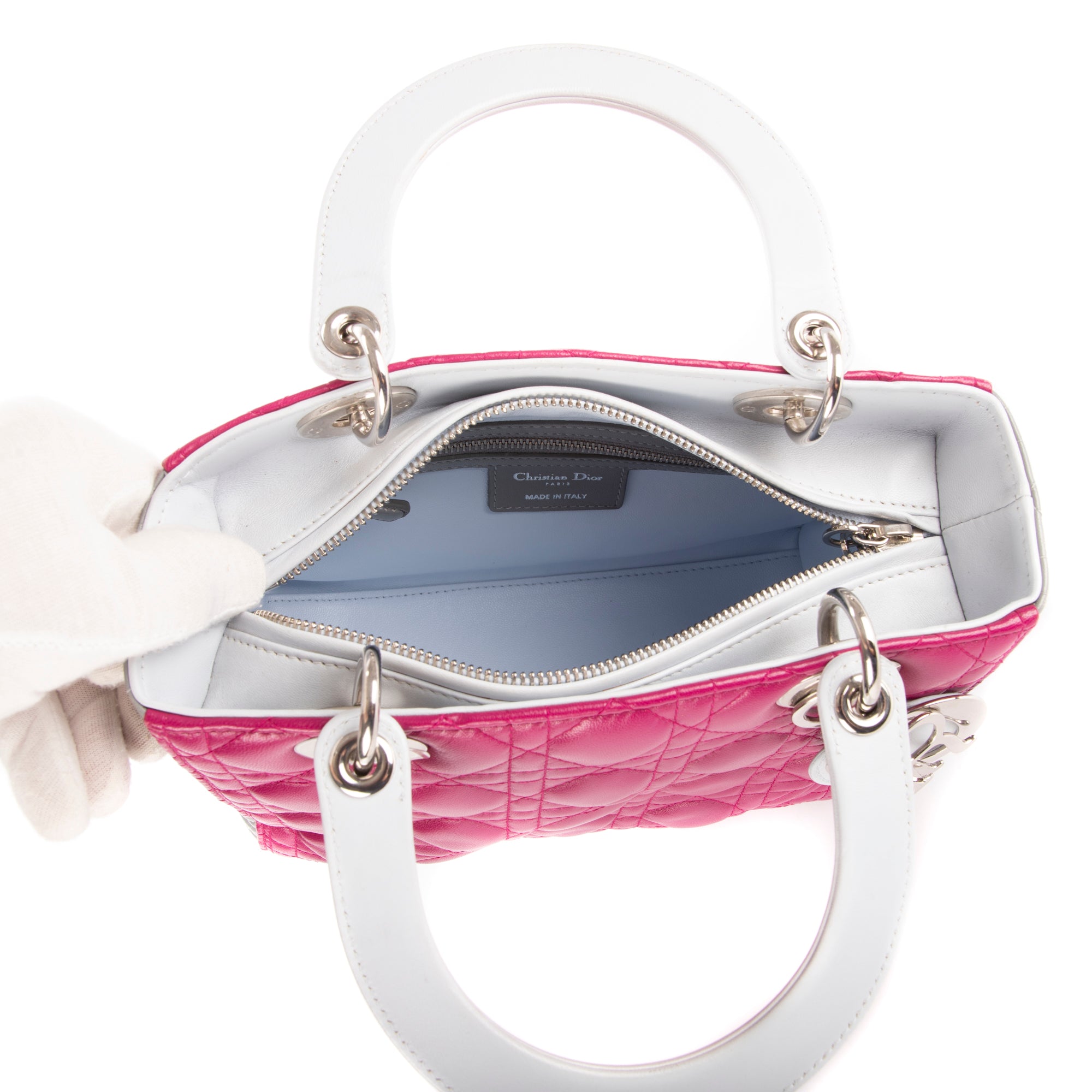 Bolso Mediano Lady Dior Zip PM Piel de Becerro Rosa Cannage