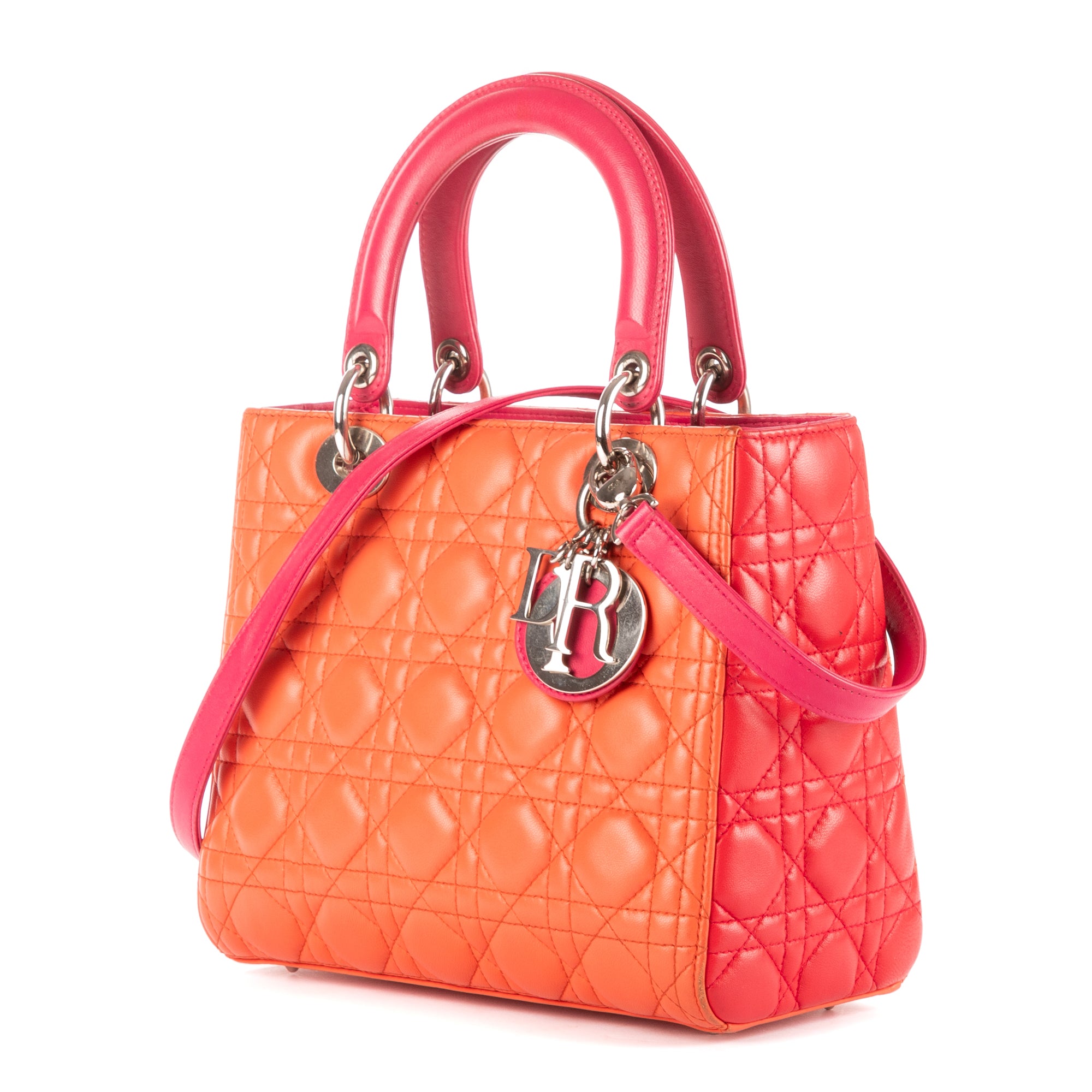 Dior - Lady Dior Medium à fermeture éclair - Orange/Rouge/Rose