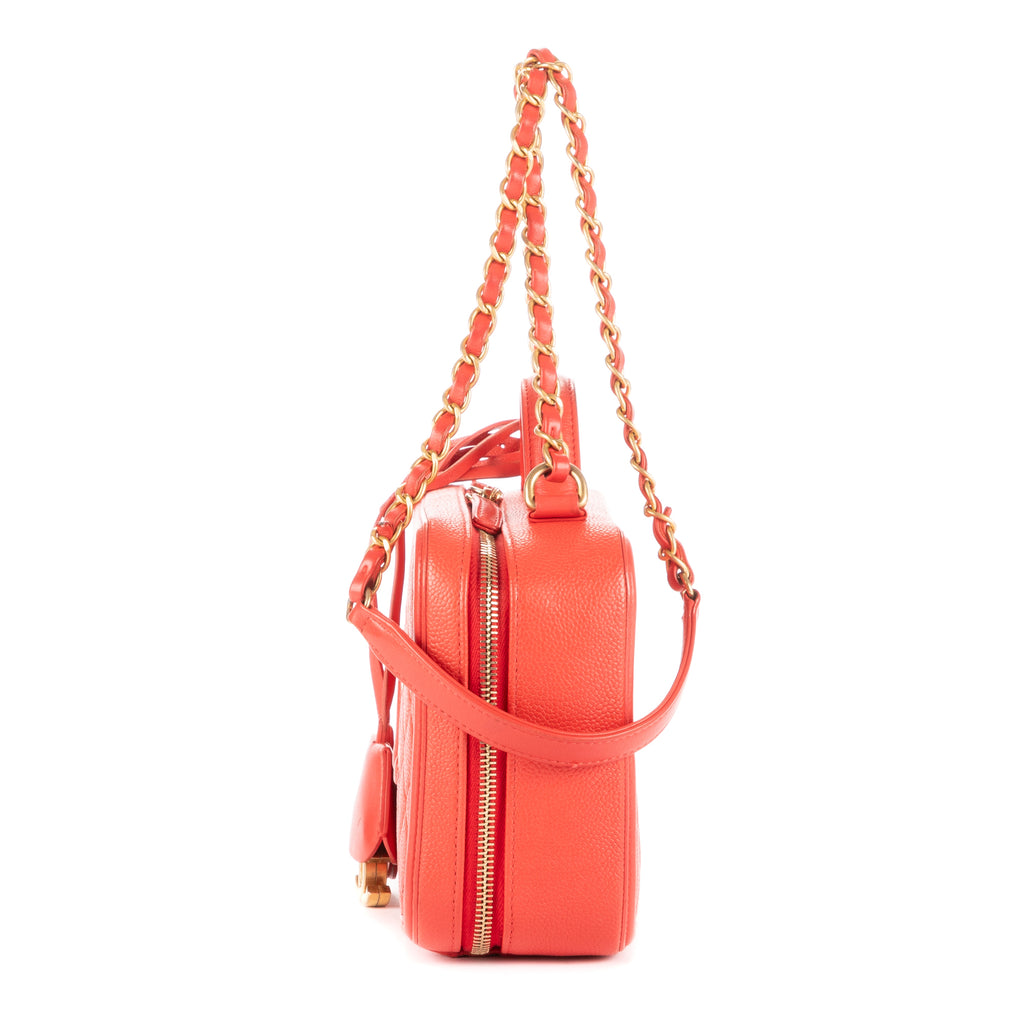 Shoulder Bag Square Top Handle Filigree Vanity Orange Caviar Leather