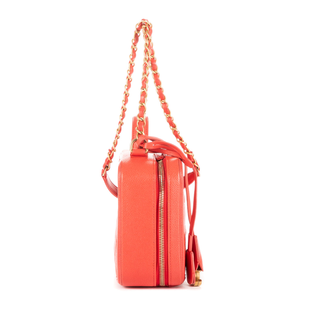 Shoulder Bag Square Top Handle Filigree Vanity Orange Caviar Leather