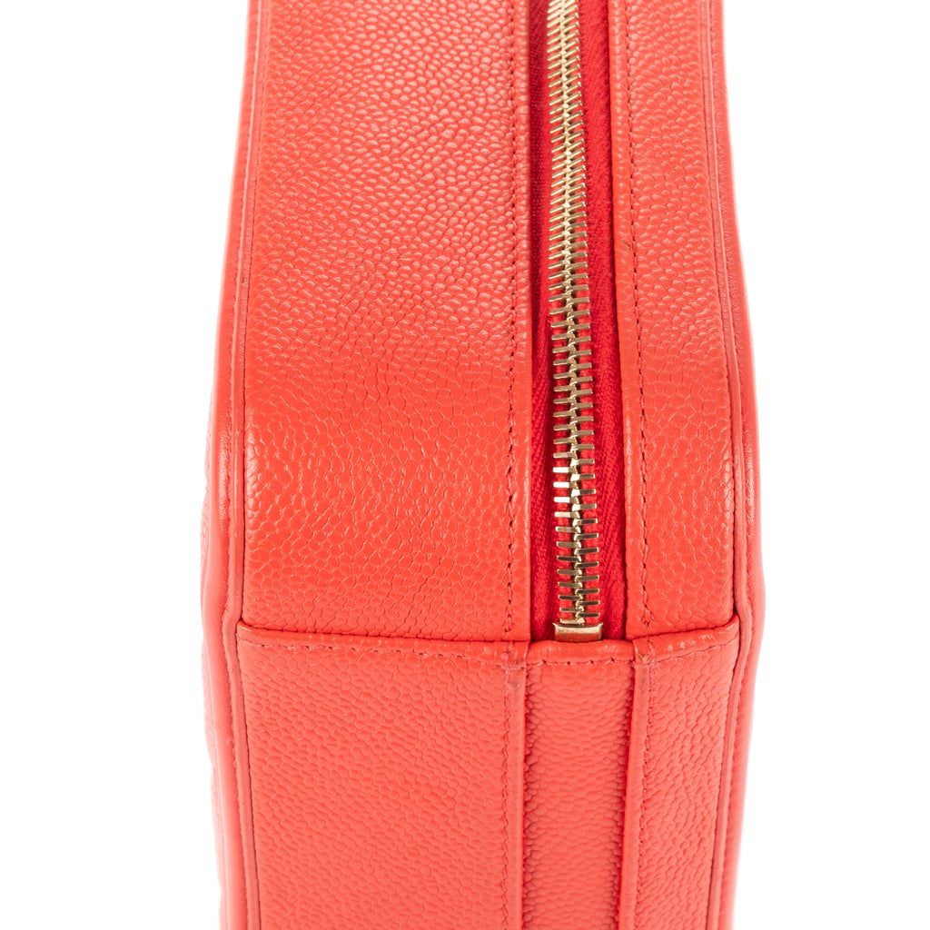 Shoulder Bag Square Top Handle Filigree Vanity Orange Caviar Leather