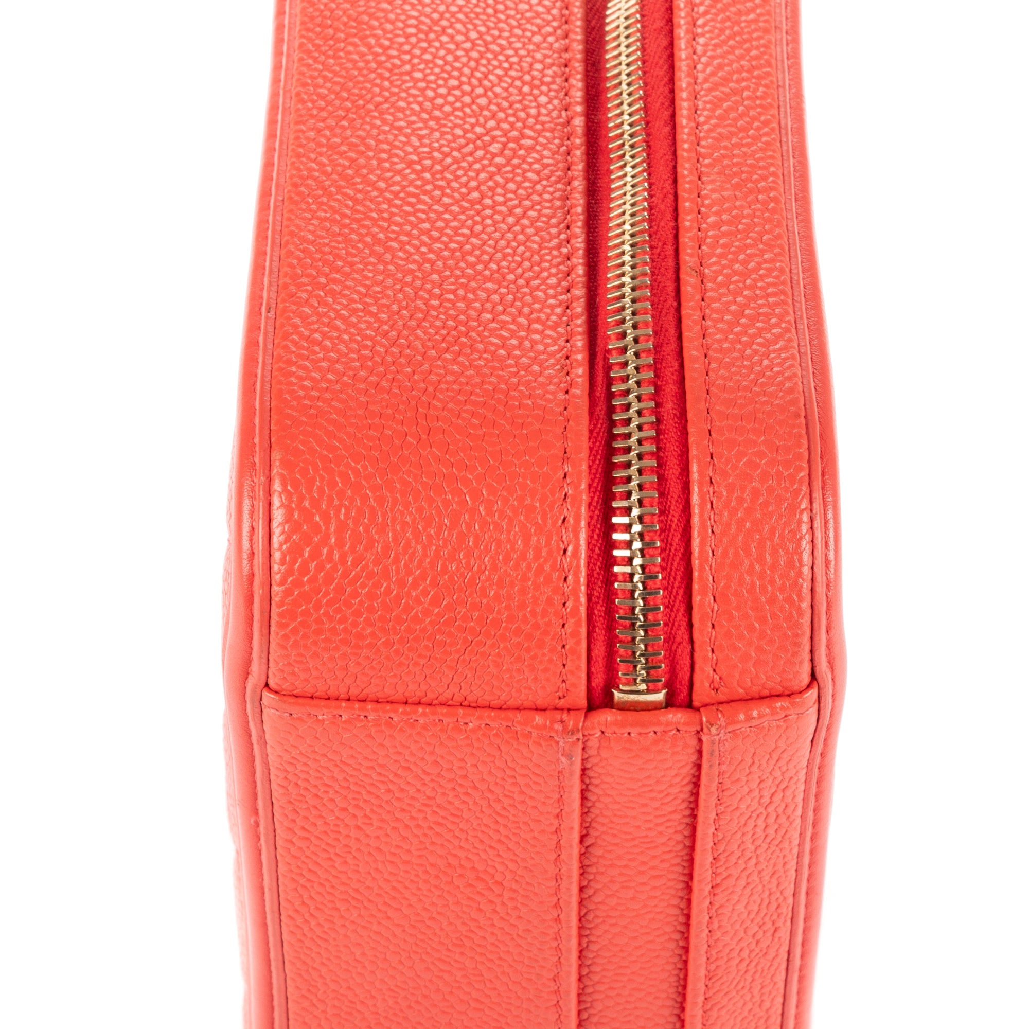 Shoulder Bag Square Top Handle Filigree Vanity Orange Caviar Leather