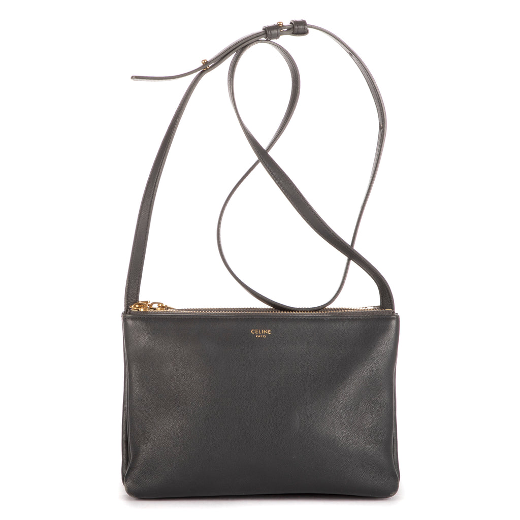 Bolso de hombro Trio pequeño de piel de becerro gris oscuro