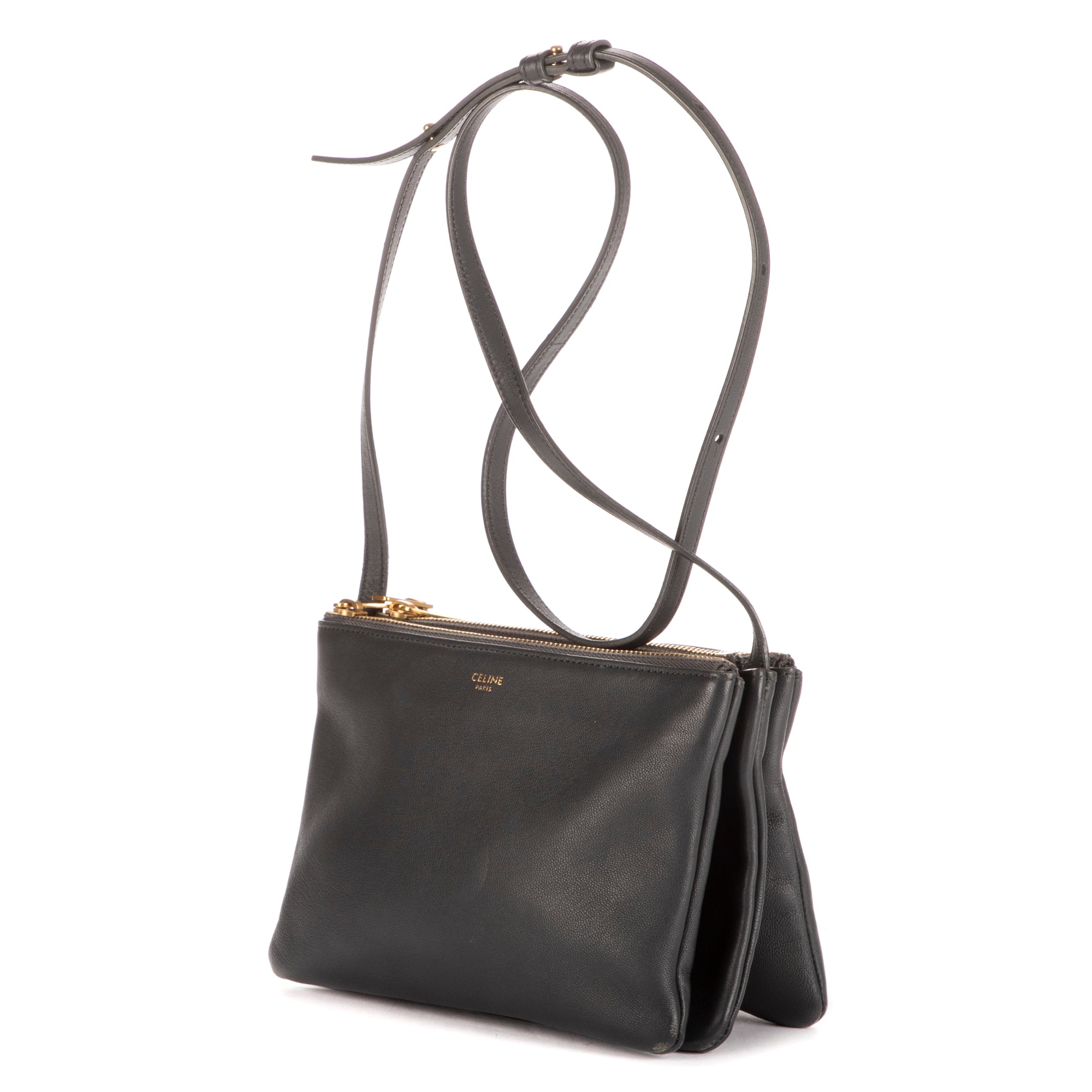 Bolso de hombro Trio pequeño de piel de becerro gris oscuro