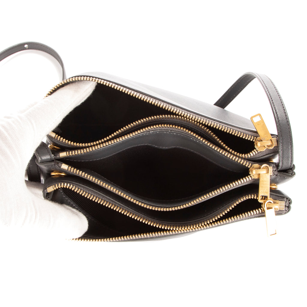 Bolso de hombro Trio pequeño de piel de becerro gris oscuro