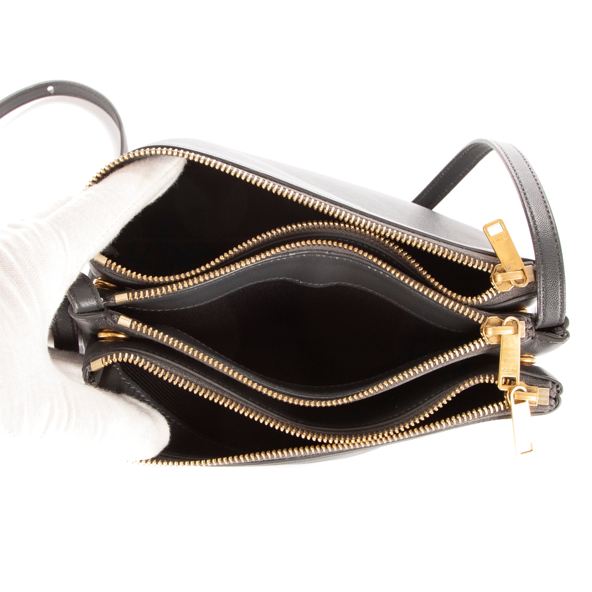 Bolso de hombro Trio pequeño de piel de becerro gris oscuro