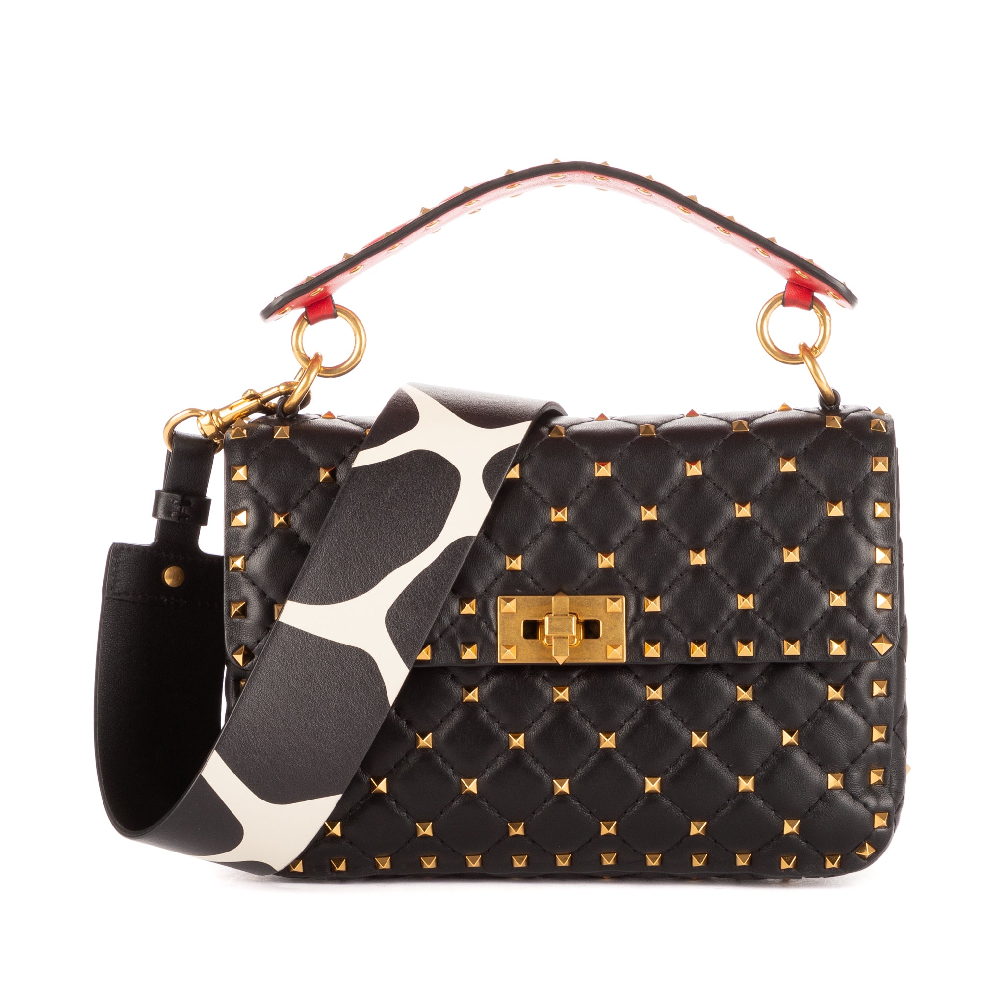 Shoulder Bag Rockstud Black Calfskin with spikes