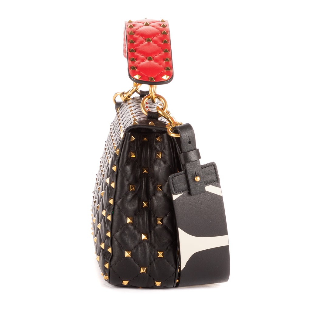 Shoulder Bag Rockstud Black Calfskin with spikes