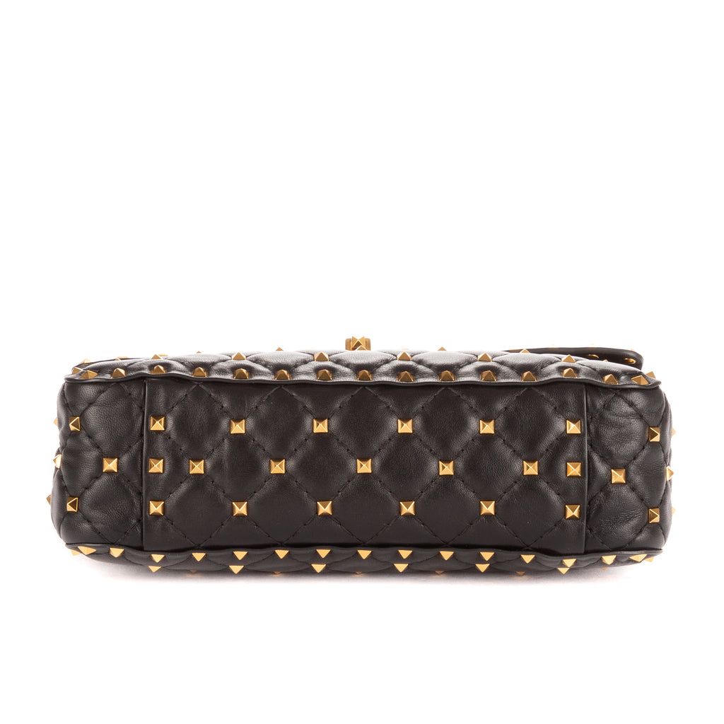 Shoulder Bag Rockstud Black Calfskin with spikes