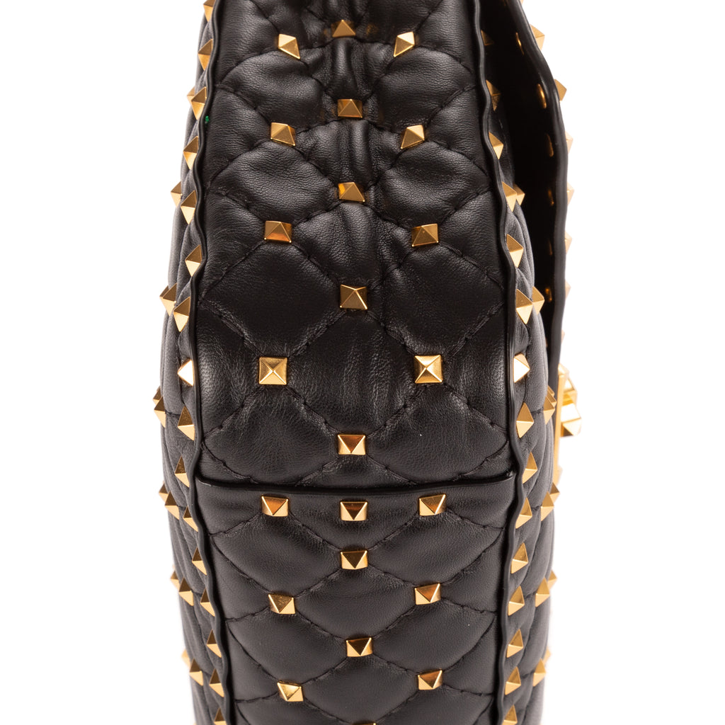 Shoulder Bag Rockstud Black Calfskin with spikes