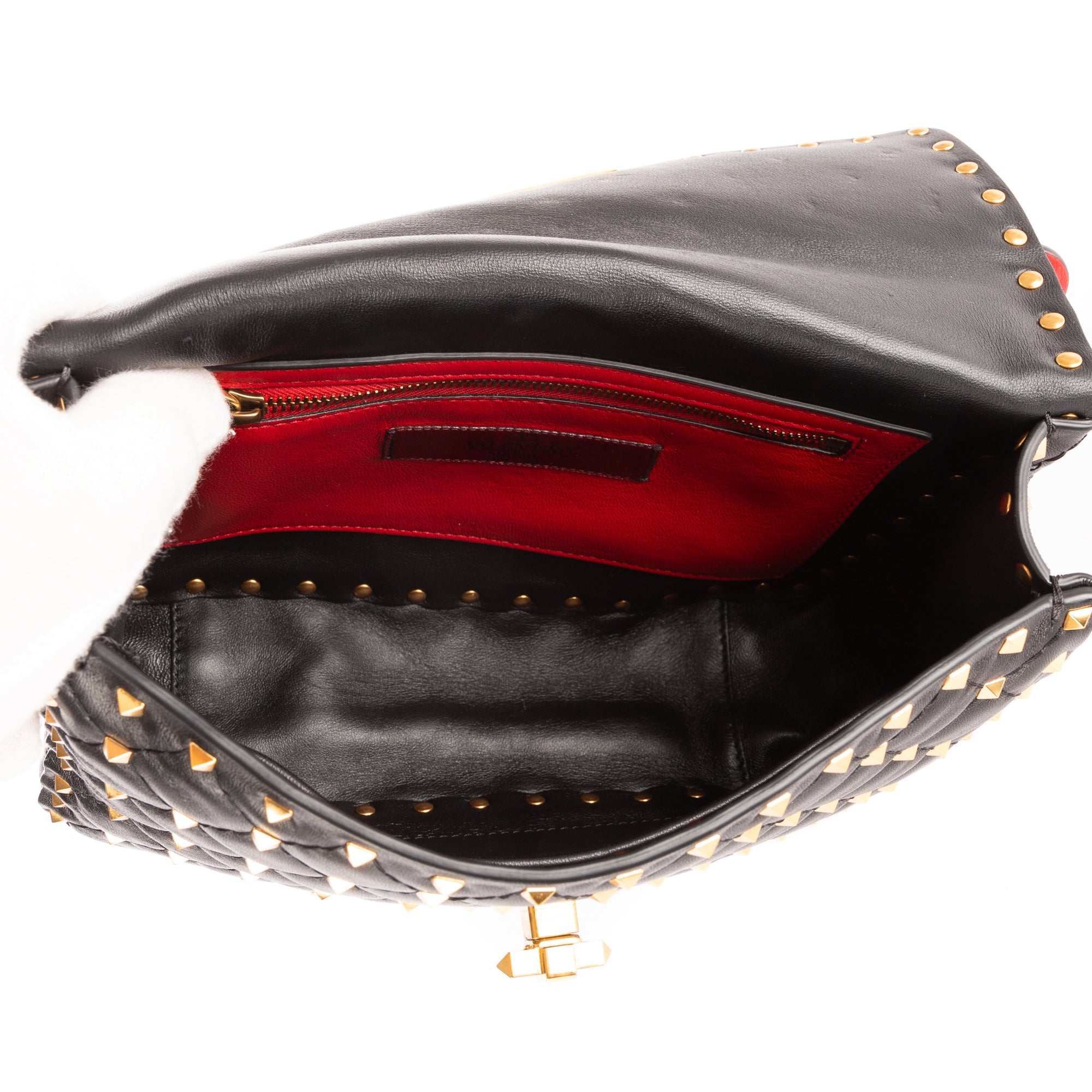 Shoulder Bag Rockstud Black Calfskin with spikes