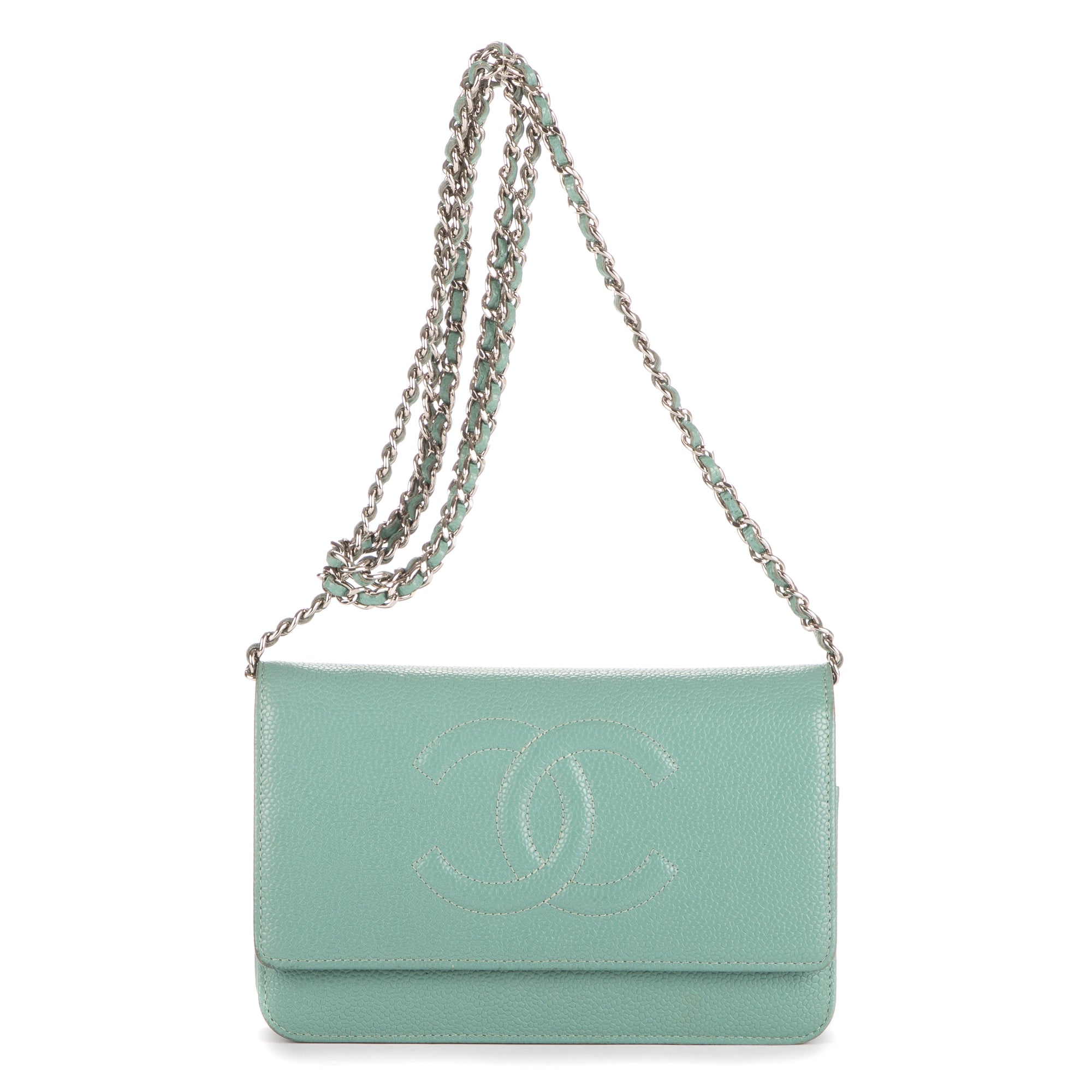 Shoulder Bag Classic Timeless Wallet on Chain Teal Blue CC Logo Caviar Leather