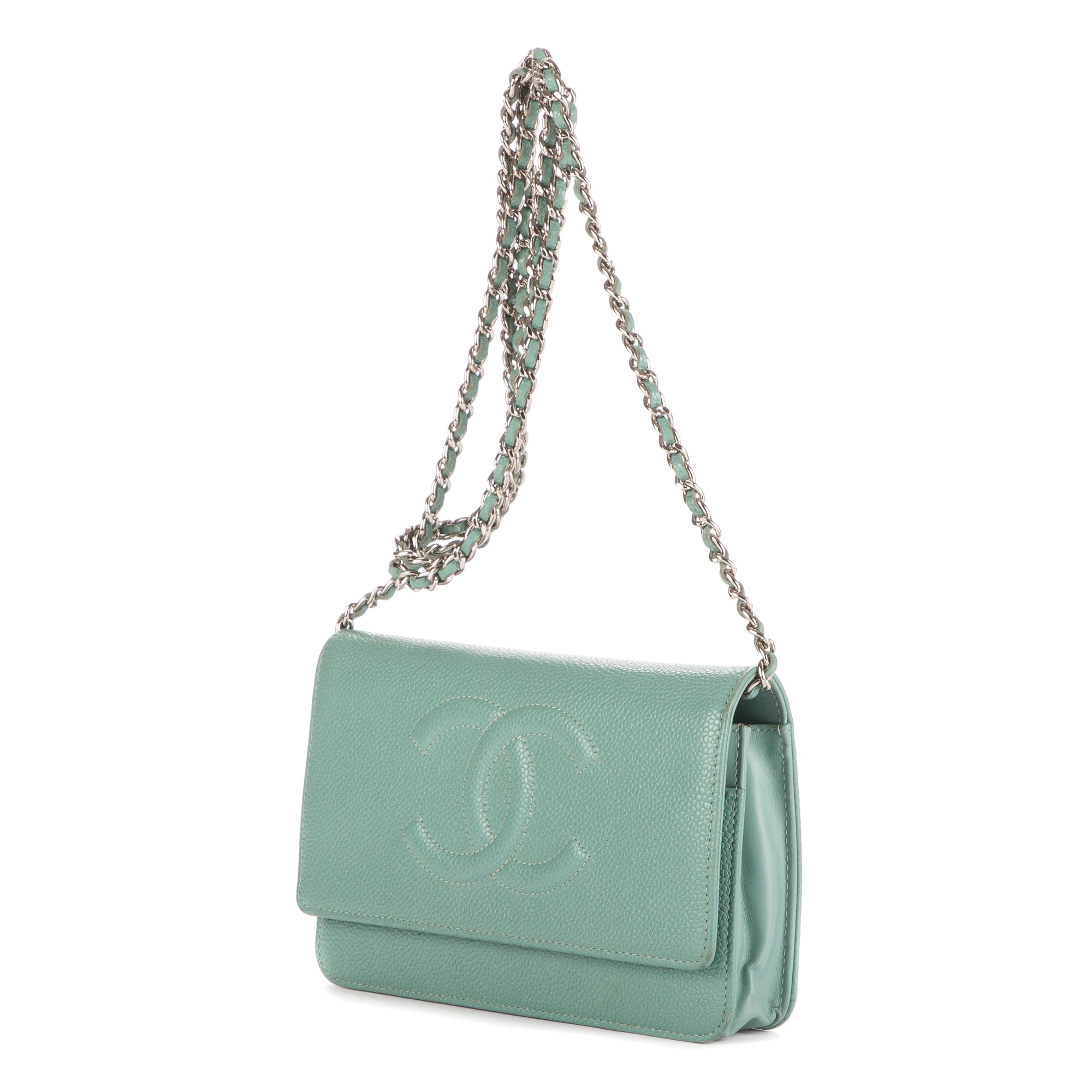 Shoulder Bag Classic Timeless Wallet on Chain Teal Blue CC Logo Caviar Leather