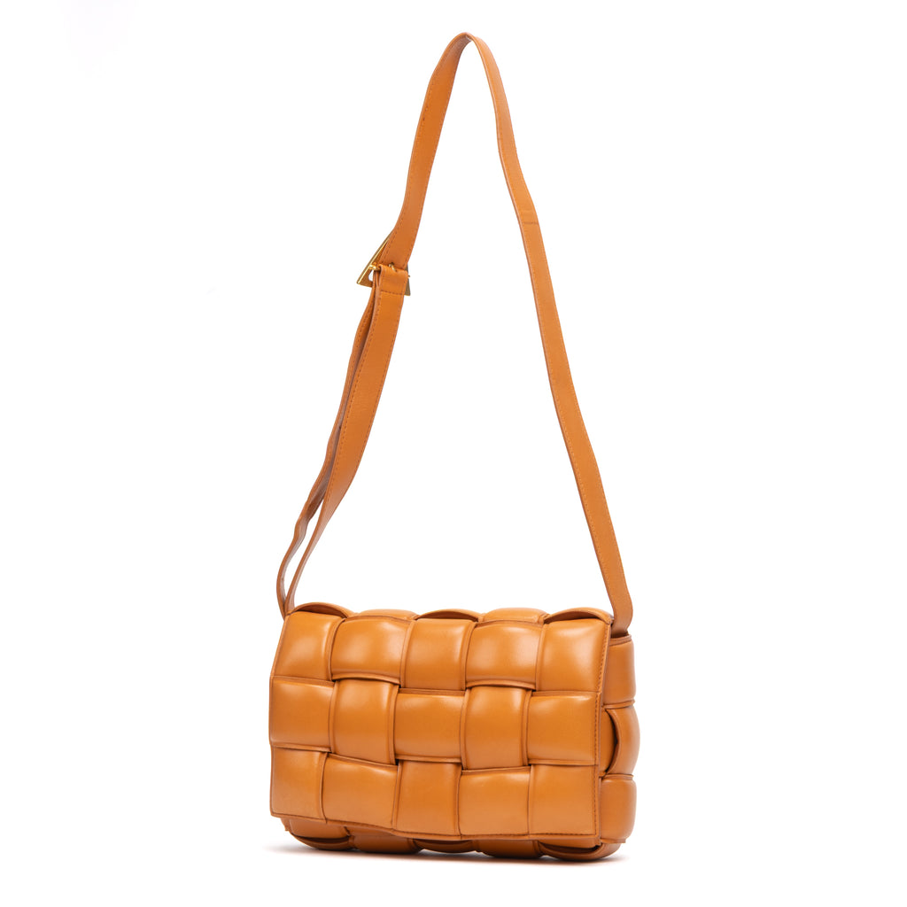 Shoulder Bag Cassette Orange Padded Intrecciato Leather