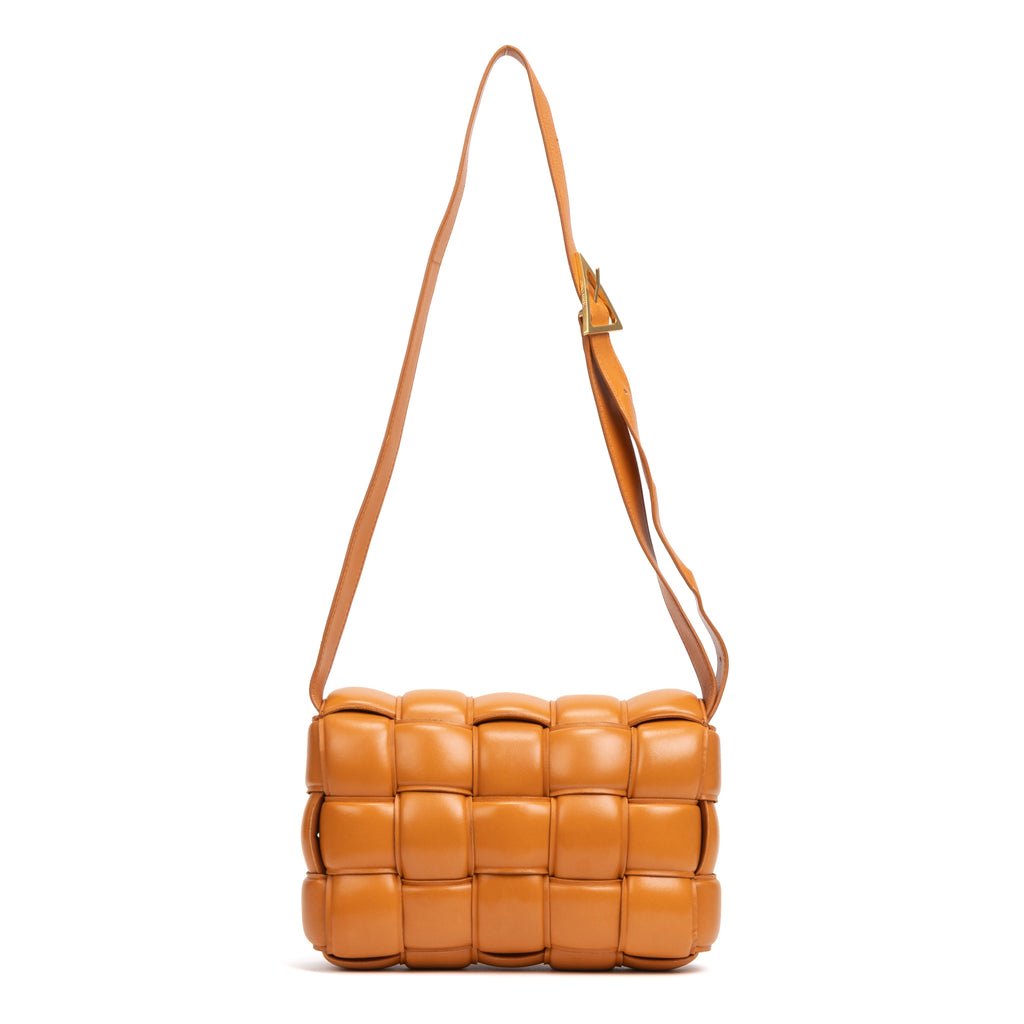 Shoulder Bag Cassette Orange Padded Intrecciato Leather