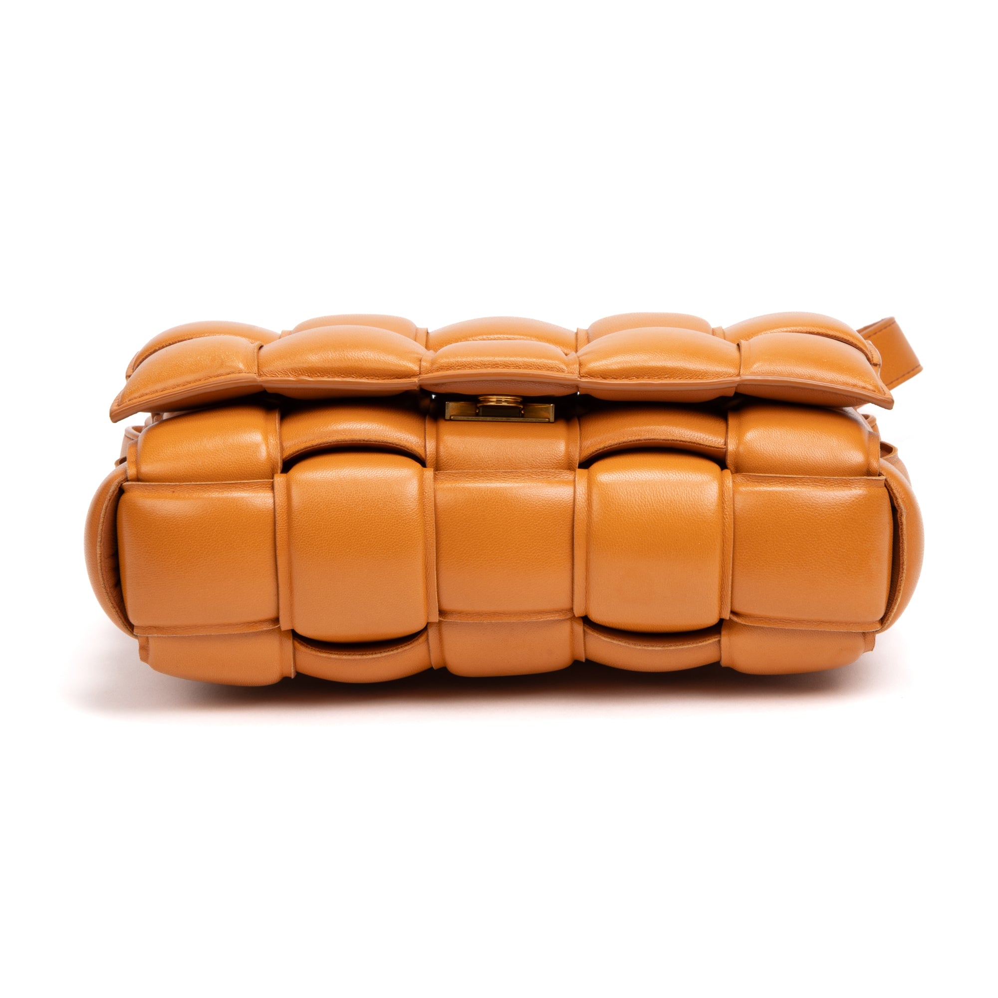 Shoulder Bag Cassette Orange Padded Intrecciato Leather