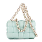 Shoulder Bag Chain Cassette Blue Padded Intrecciato Leather