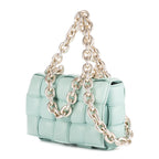 Shoulder Bag Chain Cassette Blue Padded Intrecciato Leather