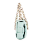 Shoulder Bag Chain Cassette Blue Padded Intrecciato Leather