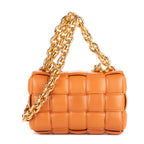 Shoulder Bag Chain Cassette Tan Padded Intrecciato Leather