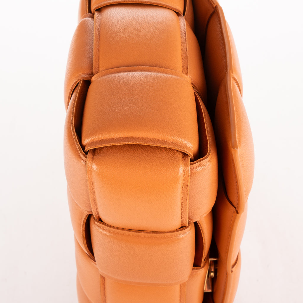 Shoulder Bag Chain Cassette Tan Padded Intrecciato Leather