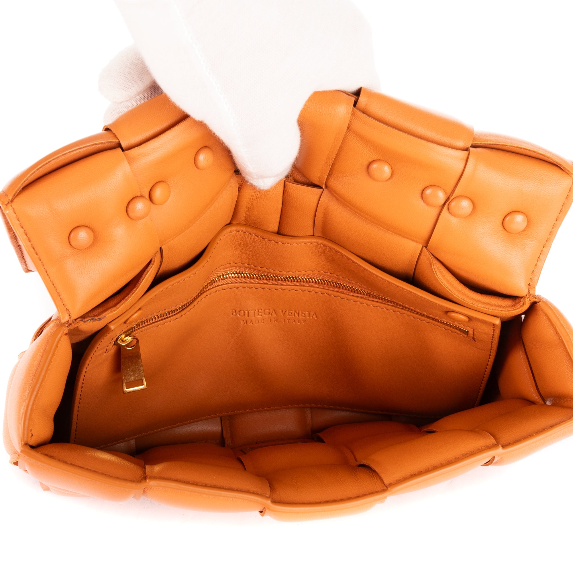 Shoulder Bag Chain Cassette Tan Padded Intrecciato Leather