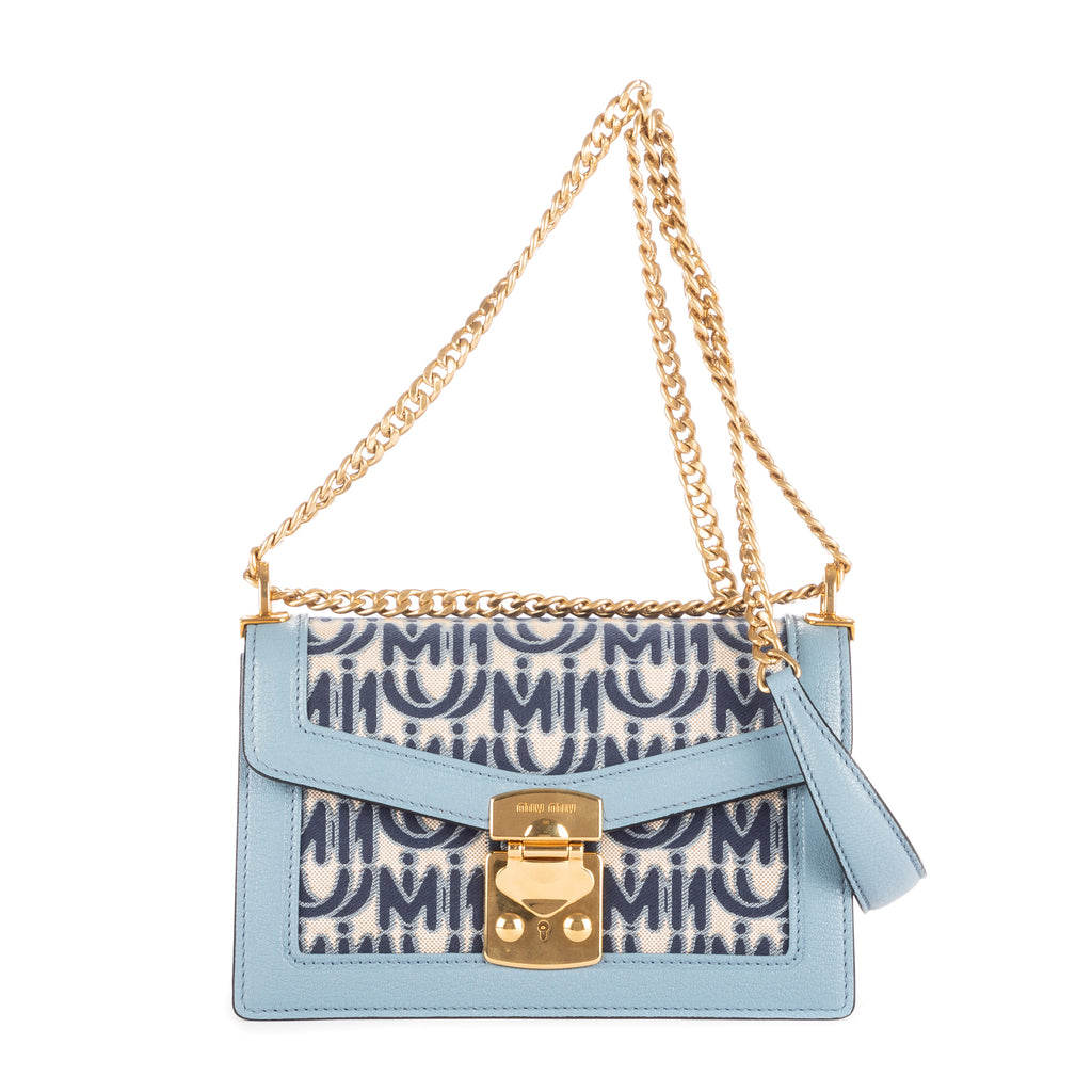 Bolso de hombro Confidential Tote Lona Jacquard Turquesa/Piel de Becerro
