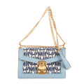 Bolso de hombro Confidential Tote Lona Jacquard Turquesa/Piel de Becerro