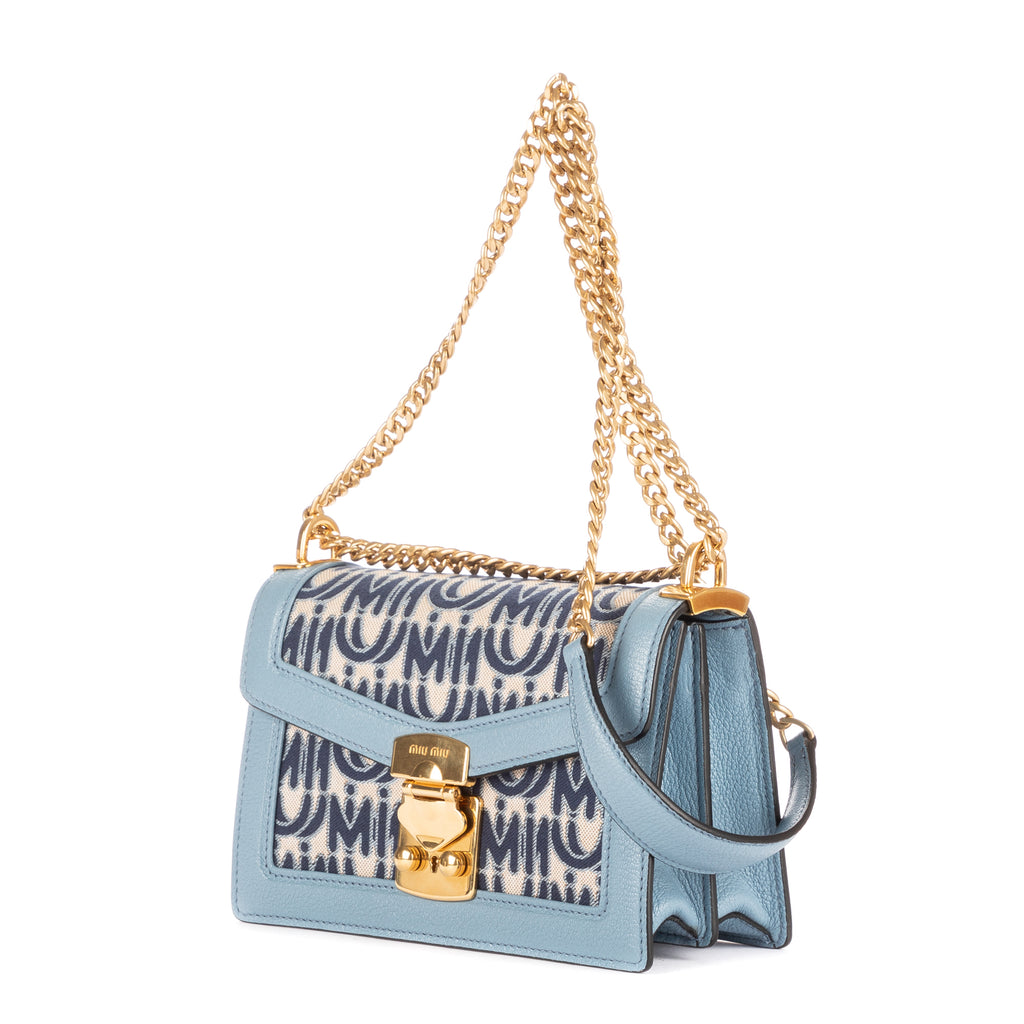 Bolso de hombro Confidential Tote Lona Jacquard Turquesa/Piel de Becerro