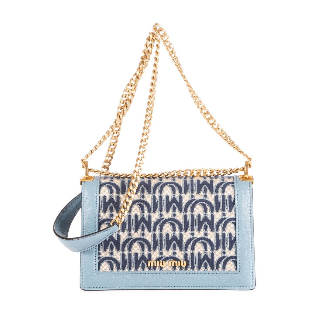 Bolso de hombro Confidential Tote Lona Jacquard Turquesa/Piel de Becerro