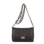 Bolso de hombro Cadena alrededor Monedero Boy con cadena Piel de becerro acolchada negra