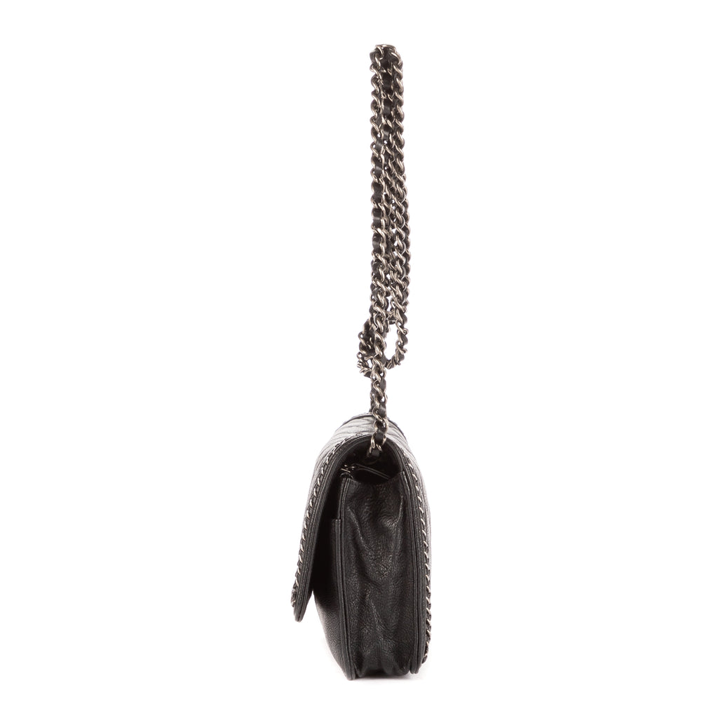 Bolso de hombro Cadena alrededor Monedero Boy con cadena Piel de becerro acolchada negra
