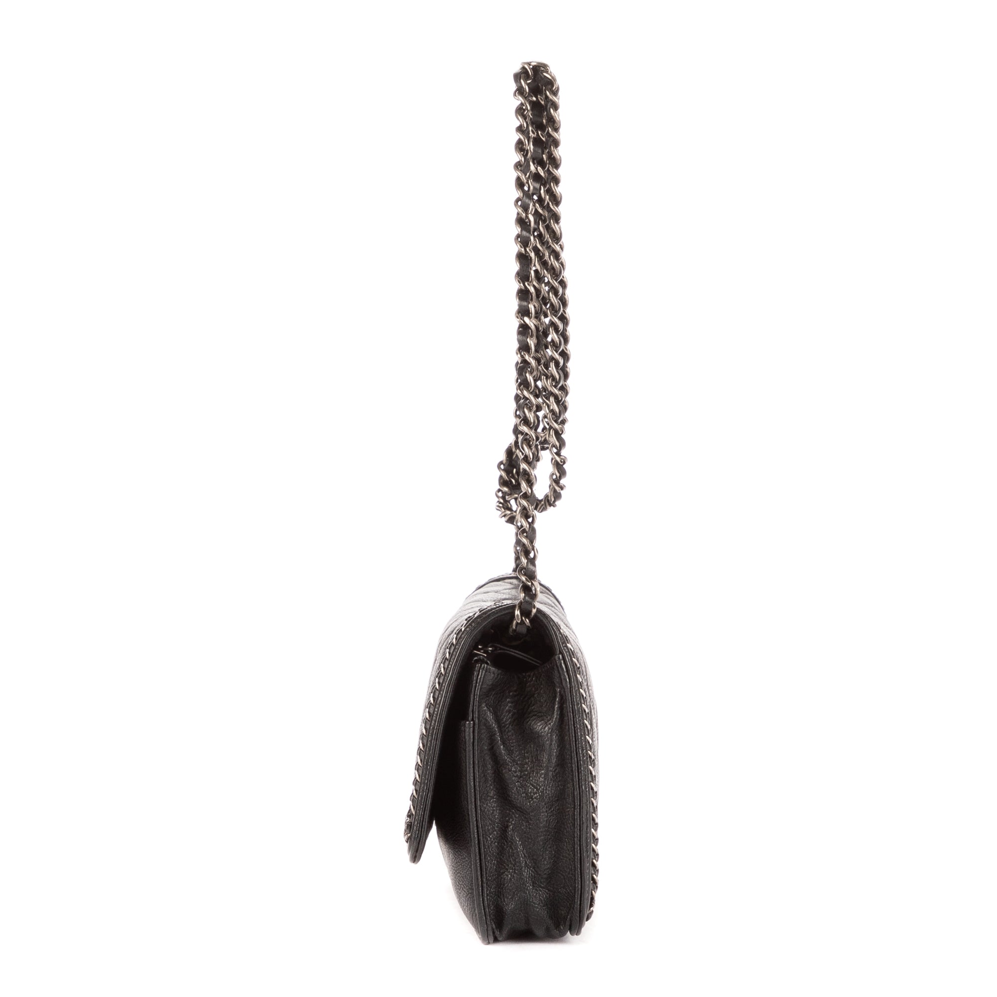 Bolso de hombro Cadena alrededor Monedero Boy con cadena Piel de becerro acolchada negra