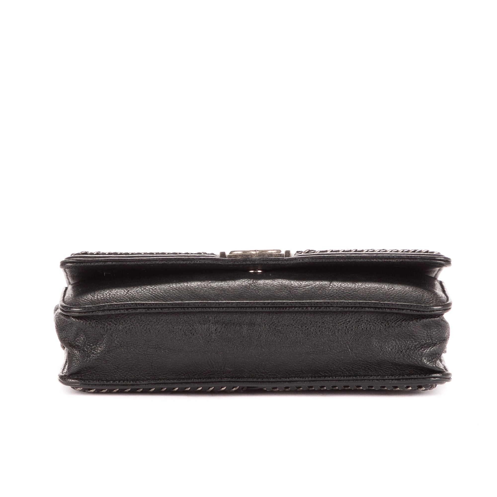 Bolso de hombro Cadena alrededor Monedero Boy con cadena Piel de becerro acolchada negra