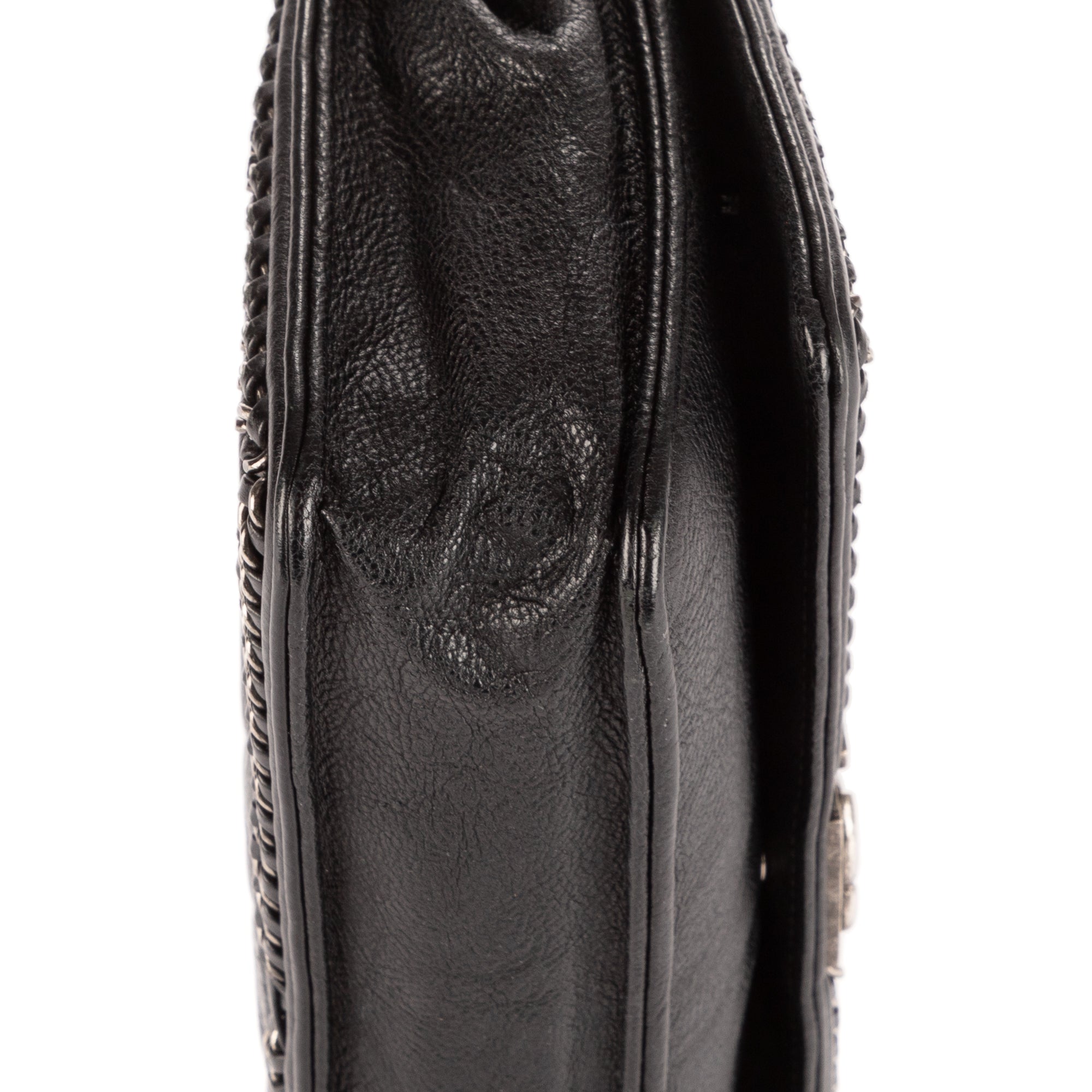 Bolso de hombro Cadena alrededor Monedero Boy con cadena Piel de becerro acolchada negra