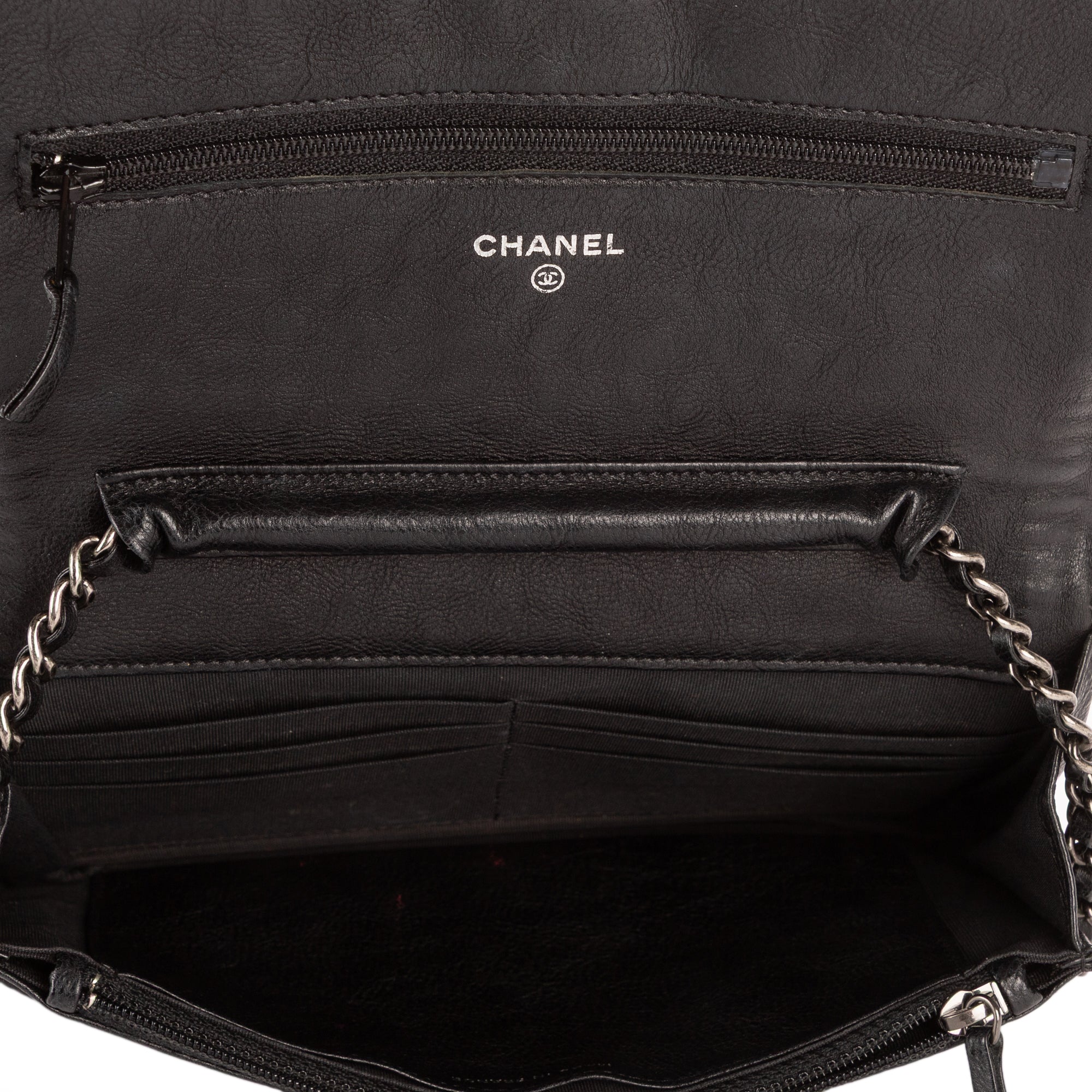 Bolso de hombro Cadena alrededor Monedero Boy con cadena Piel de becerro acolchada negra