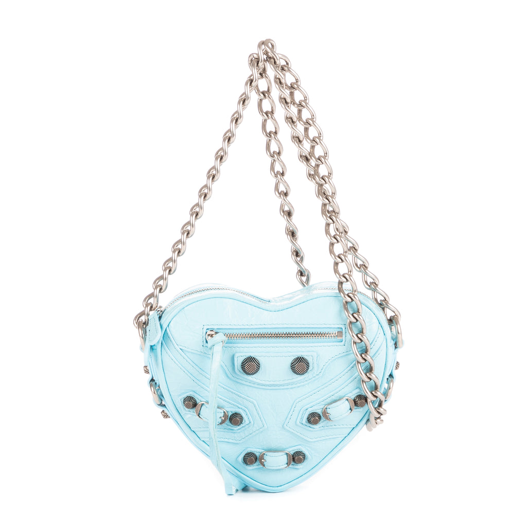 Shoulder Bag Le Cagole Heart Mini Blue Aged Calfskin Leather